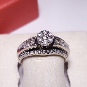 Estate .55ctw Natural Diamond Flower Top 14Kt White Gold HDS 3pc Bridal Set22935